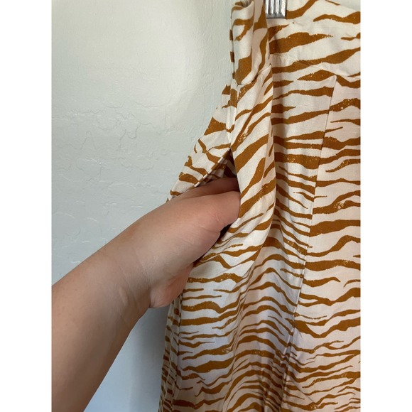Ava & Viv | Cream and Brown Zebra Stripe Midi Pull On A-Line Slit Skirt Size X - Picture 3 of 7
